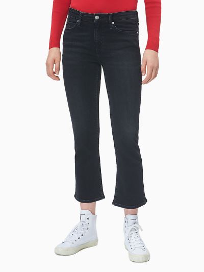 Calvin Klein Ruhák HU741345 | Calvin Klein Mid Rise Cropped Flare Női Farmernadrág Fekete